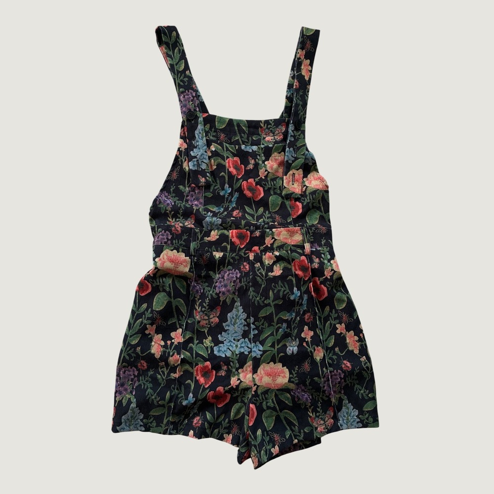 Cider Goblincore Floral Corduroy Overall Shorts Black Botanical Print 0XL Plus